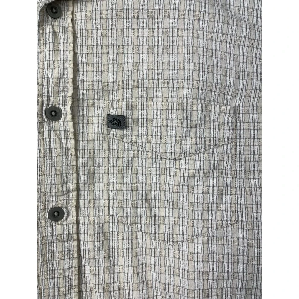 North Face Shirt Mens Medium Button Down Single Pocket Short Sleeve Plaid Yellow